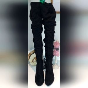Carlos By Carlos Santana Black Fabric Upper Thigh High Heeled Boots NWT